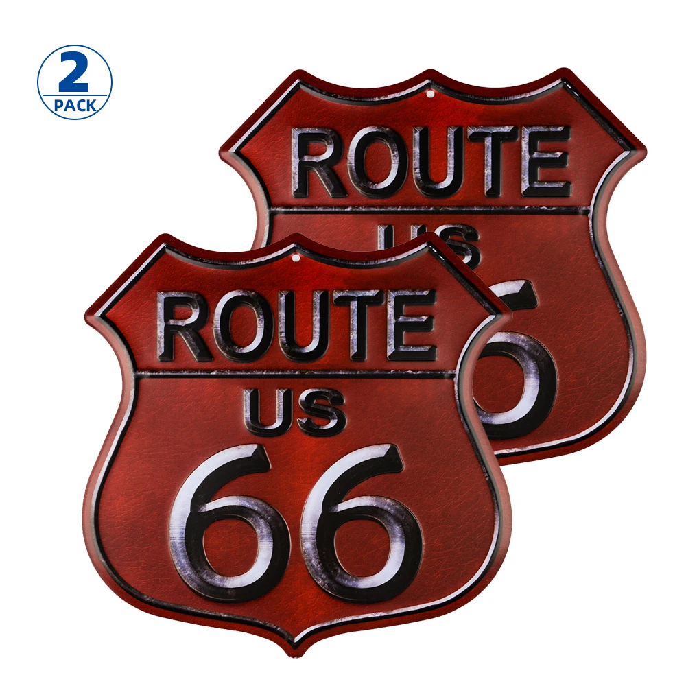 

DL-2-Pack Rusty Highway Route 66 Metal Sign US Made Vintage Rustic Garage Man Cave Wall Decor