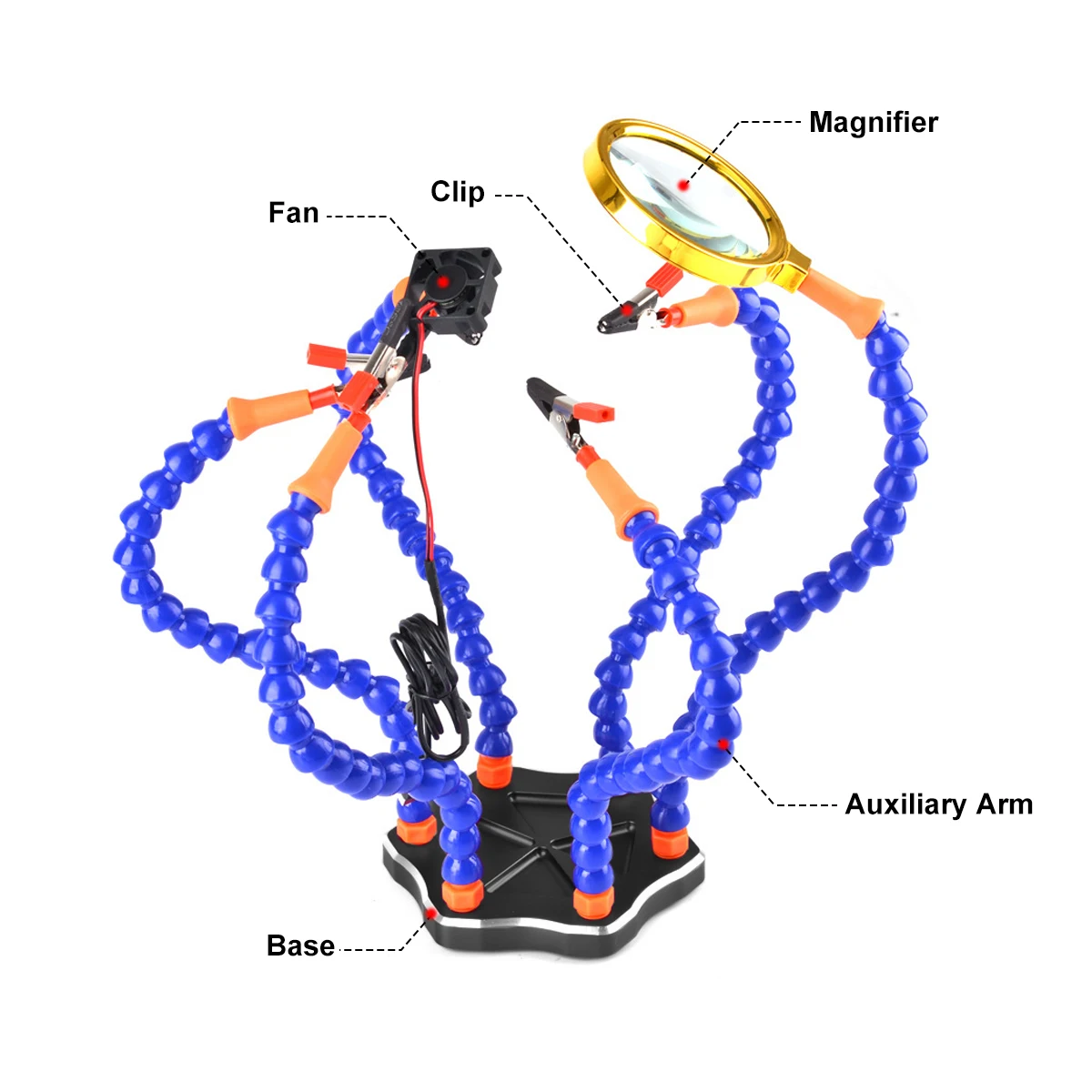 Third Hand Welding Station 3X Magnifier with Fan Welding Helping Hand 6 pcs Flexible Arms Soldering Soldering Holder PROSTORMER