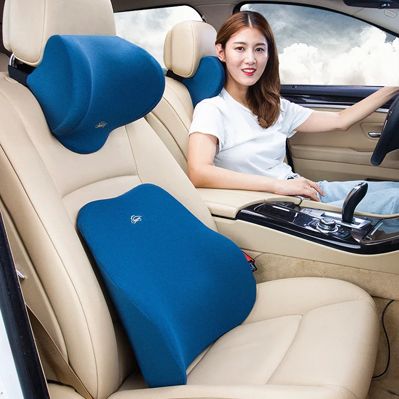 Universal Car Accessories Head Support Neck Protector Pillow Memory Cotton Auto Headrest Lumbar Support Backrest Set