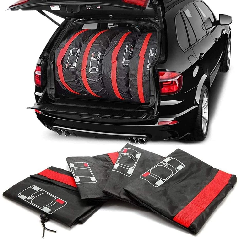 Universal 4Pcs Car Spare Tire Cover Waterproof Adjustable Seasonal Tire Storage Bag Dustproof Tire Tote Wheel Protection Covers