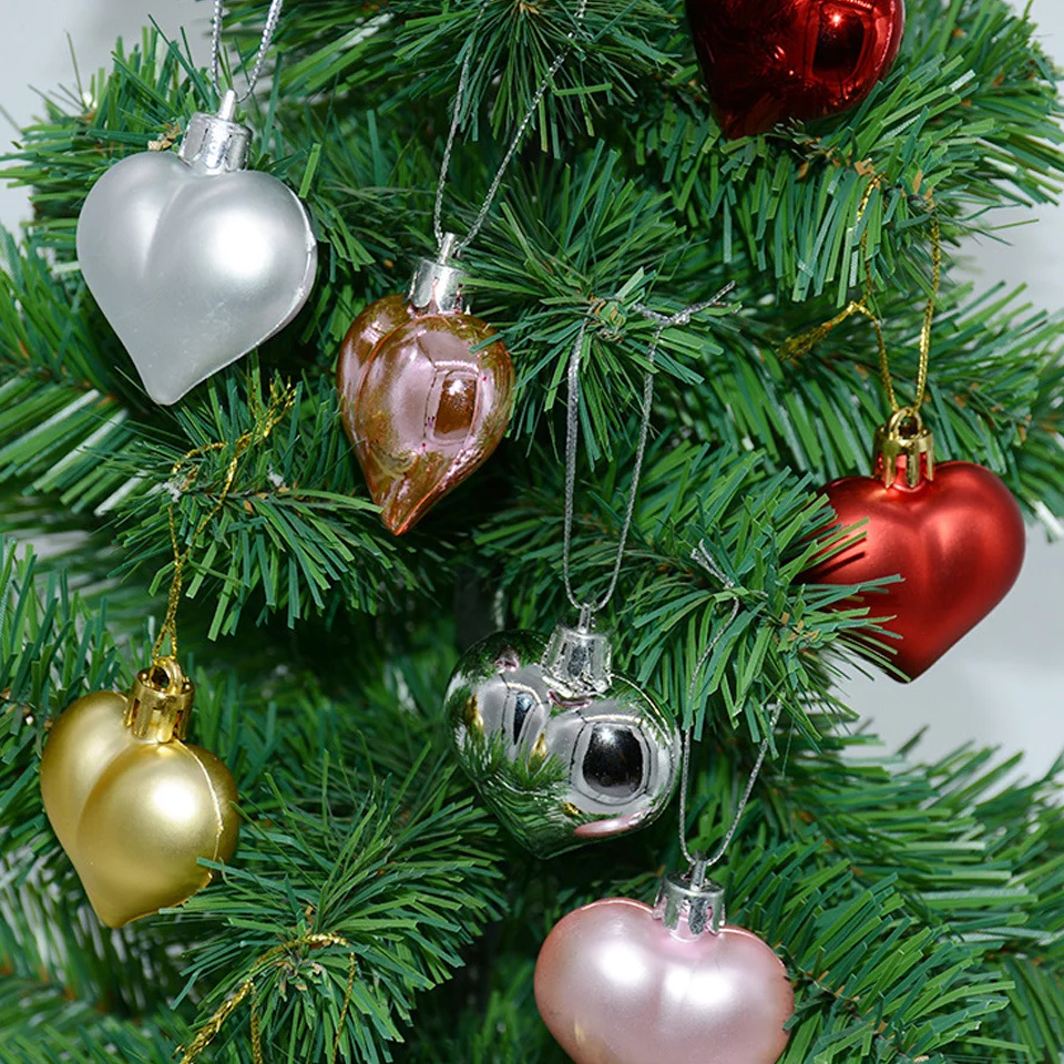 12PCS/lot Red Gold Christmas Star Heart Tree Ornaments for 2021 Noel Decorations Xmas Kids Crafts Home Party Pendants