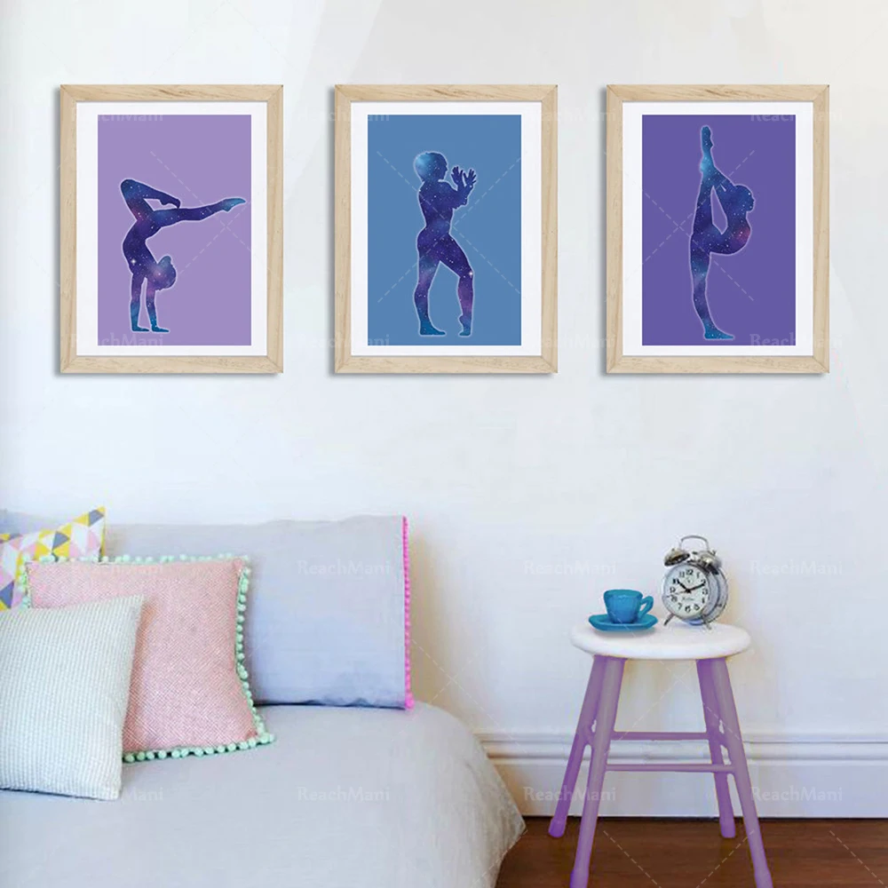 Gym poster girl room decoration girl sports poster galaxy pattern gymnastics gift canvas printing