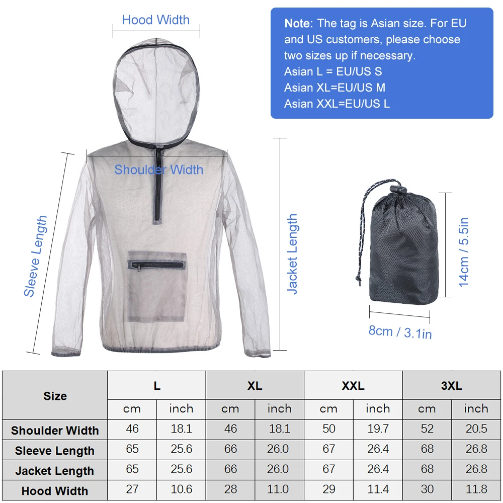 Fashion Lightweight Anti-Mosquito Jacket Bee Insect Mosquito Repellent Mesh Jacket Coat Fishing Hunting Outdoor Protector Coat