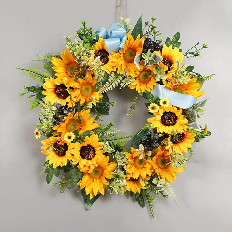 

Bee Festival Artificial Sunflower Wreath Summer Wreath for Front Door Wall Window Wedding Party Farmhouse Home Decor