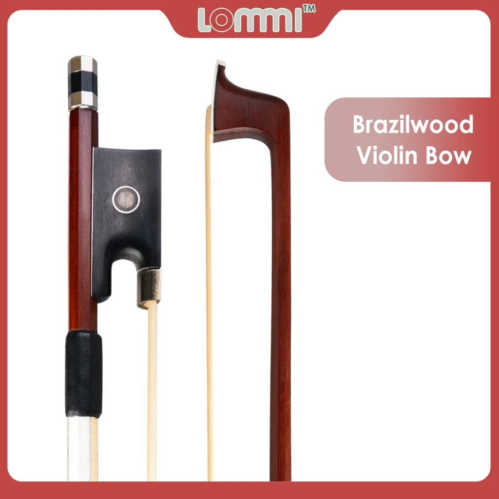 LOMMI Advance 4/4 Full Size Violin Bow Brazilwood Bow Real Horse Hair Octagonal Stick Silver Mount Light Weight Well Balanced