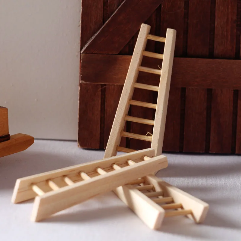 1pc Dollhouse Miniature Wooden Climbing Ladder Cute Simulation Stairs Fairy Garden Landscape Supplies Home Mini Stairs