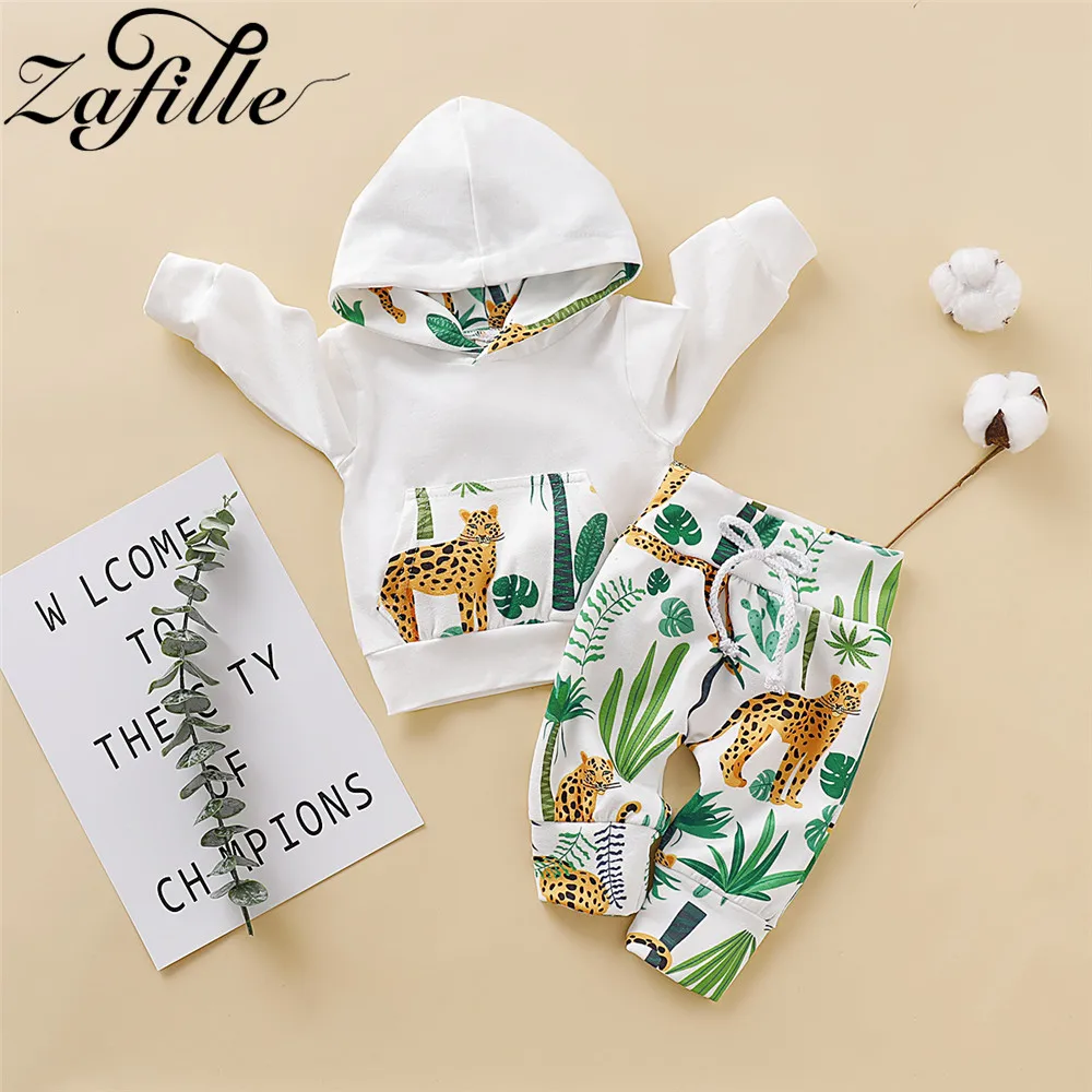 

ZAFILLE Baby Boy Clothes Set Cotton Dinosaurs Baby Winter Outfits For Newborns Stripe Hooded Sweatshirt+Pants Children Clothing