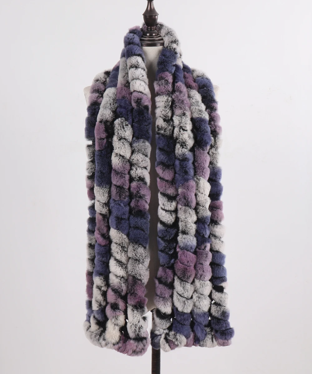 Neue Marke Gestrickter Modischer Damen Echt Rex Kaninchenfell Schal Frauen Winter Warmer Natürlicher Pelzschal Langer Stil Echter Pelz Halswärmer – Detail 13