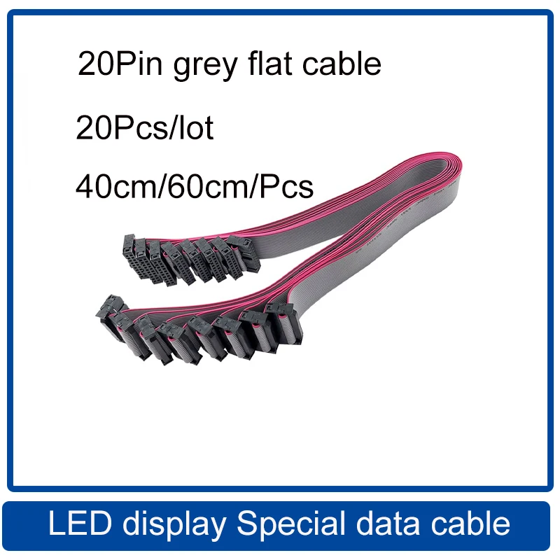 20Pcs 40cm60cm 20Pin Tinned Copper Gray Flat Wire  2.54mm Spacing Data Transmission Signal Line,20P Gray Flat Ribbon Data Cable