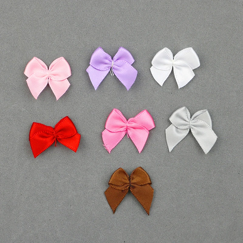 100Pcs Solid Color/Dots Satin Ribbon Bows DIY Craft Supplie Gift Packing Bowknots Hair Accessories Ornaments Sewing Appliques