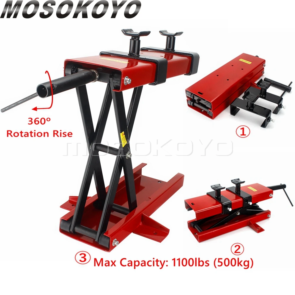 1100LBS 500KG Red Wide Deck Motorcycle Center Scissor Lift Jack Hoist Stand For Harley Honda Suzuki Kawasaki Yamaha Cafe Racer