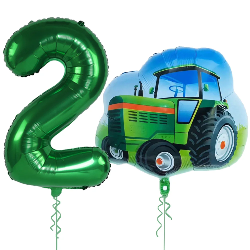 2pcs/set Green Tractor 32inch Number Balloons Kids 1 2 3 4 Years Birthday Party Decoration Balloon Baby Shower Globos