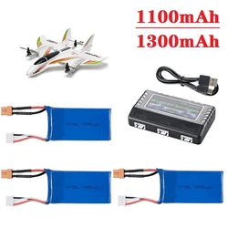 Batteria 3S 11.1v 1100mAh/1300mAh con caricabatterie per XK X450 FPV RC aereo pezzi di ricambio batteria 11.1V Lipo per giocattoli elettrici RC