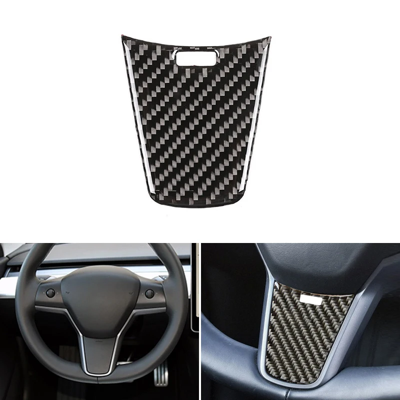 Car Styling Real Carbon Fiber Steering Wheel Panel Frame Cover Trim For Tesla Model 3 2018 2019