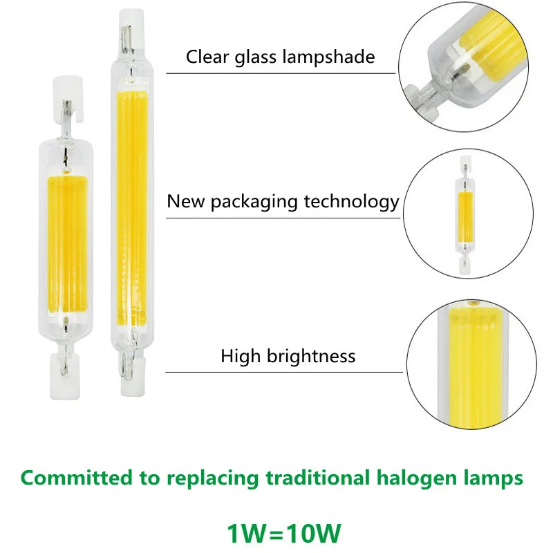 R7S LED Light 78mm 20W 118mm 40W Ceramic R7S Glass Tube Ampoule Replacement Halogen Bombillas Spotlight