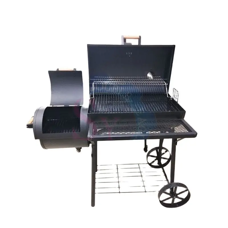 Wholesale Price Home Courtyard Folding Ceramic Charcoal Barbecue Bbq Grills/Black Trolley Chimney Double Carbon Oven With Wheels