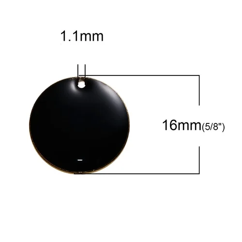 Black Round Enamelled Sequins Charms Copper Unplated Enamel Pendants16mm( 5/8