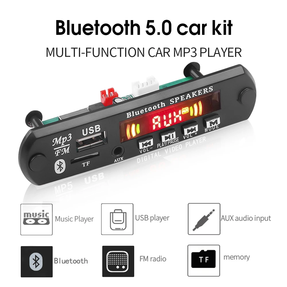 KEBIDU MP3 Player Decoder Board 5V 12V Bluetooth 5.0 Car FM Radio Module Support TF USB AUX Recorders