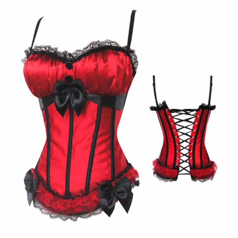 Women 6 Color Satin Lace Sling Sexy Overbust Corset Body Sculpting Tops S-6XL