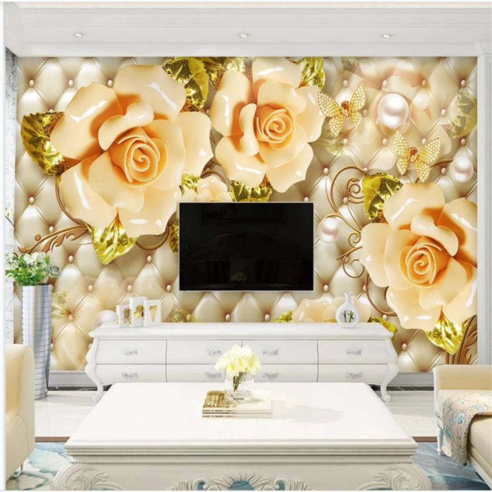 3D Luxury 3d stereoscopic wallpaper Three-dimensional Flower Jewelry wallpapers TV Background Soft Pack Background