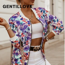 Floral Printed Women Jacket Autumn Winter Fashion O Neck Long Sleeve Zipper Pocket Casual Coats Bomber Outwear Streetwear