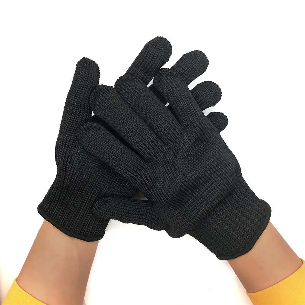 1 Pair Black Anti-Cut Gloves Level 5 Stainless Steel Wire Safety Kitchen Butcher Working Gloves Cut Fish Meat Protection Fingers