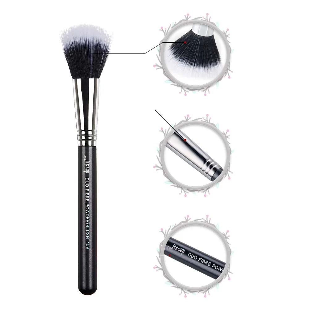 Jessup Duo Fibre Powder Blush Single Makeup Brush 1pc Fibre Hair Black-Silver Wood handle Professional Beauty Cosmetic Tool 159