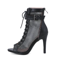 New Women's High Heels Jazz Dancing Shoes Sexy Mesh Short Boots Zipper Black Latin Indoor Dance Ballroom Sandals Ladies Shoes 47