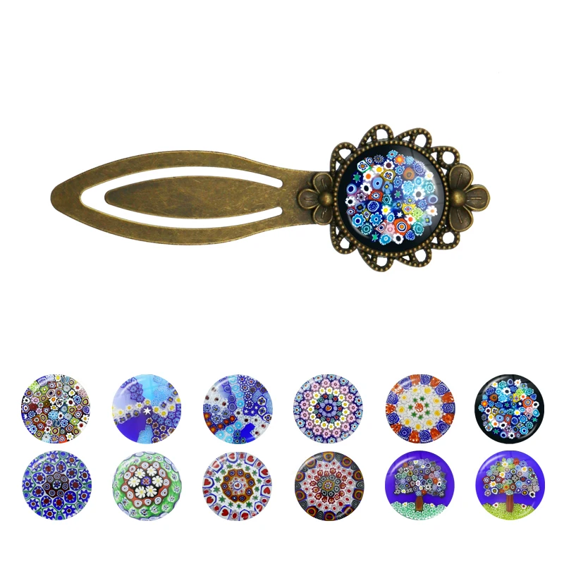 New Fashion Murano Millefiori Metal Bookmark MultiColour Flower Crystal Book Marker School Stationery Kids Gift