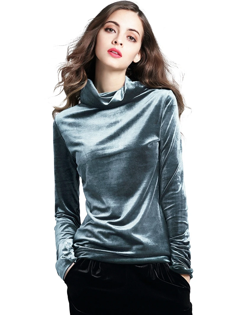 Korean Super Vintage Velour Turtleneck Womens Tops And Blouses 2020 Autumn Winter Long Sleeve Streetwear Shirt Blouse Women