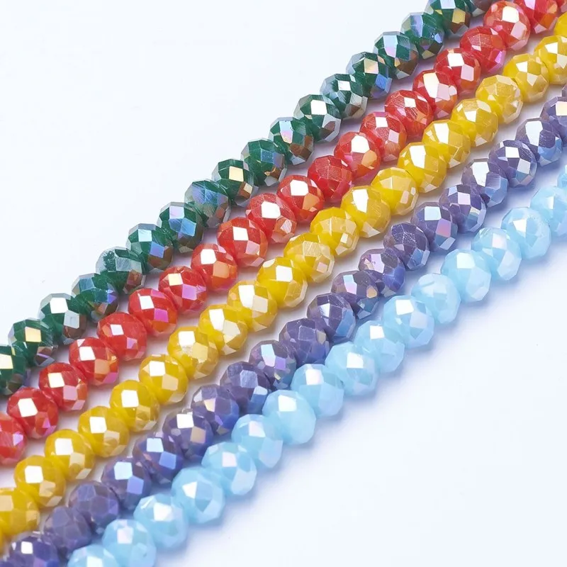 10 Strands 6mm Electroplate Glass Beads Strands Loose Spacer Bead AB Color Plated Faceted for Jewelry Making DIY Bracelet