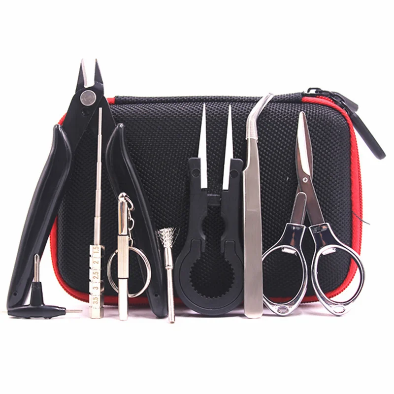 Electronic 9 in 1 Cigarette DIY Tool Kit Coil jig Tweezers Pliers Repair Tool Kits for Cig Accessories Vape Bag Coiling Kit