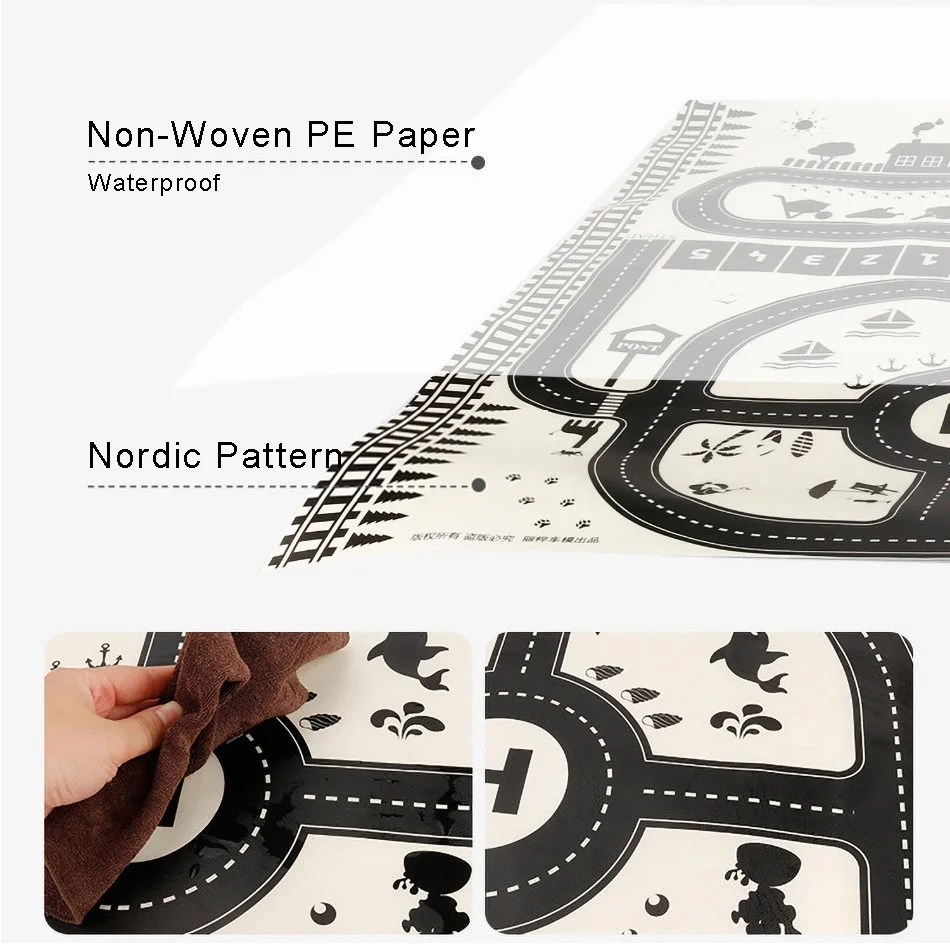 130*100 Nordic Black White Map Baby Play Mat Foldable Children Paper Road Carpet Kids Surface Activity Bedroom Rug Baby Floor