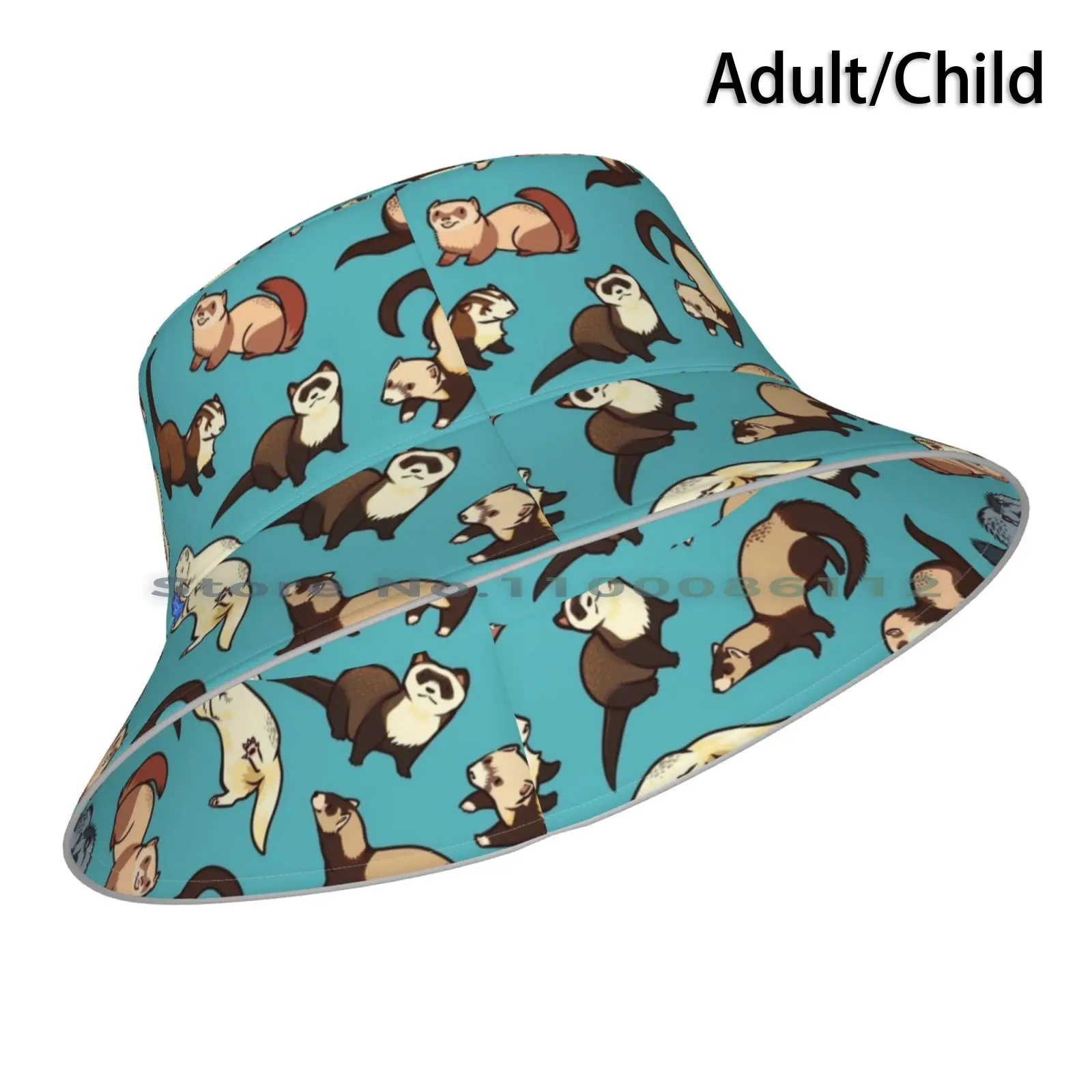 Cat Snakes In Blue Bucket Hat Sun Cap Ferrets Patterns Cute Foldable Outdoor Fisherman Hat