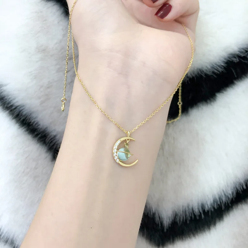 جديد حار بيع المرأة اللون الأصفر نجمة القمر كوكب قلادة قلادة الأزياء والمجوهرات هدية XL175 #4