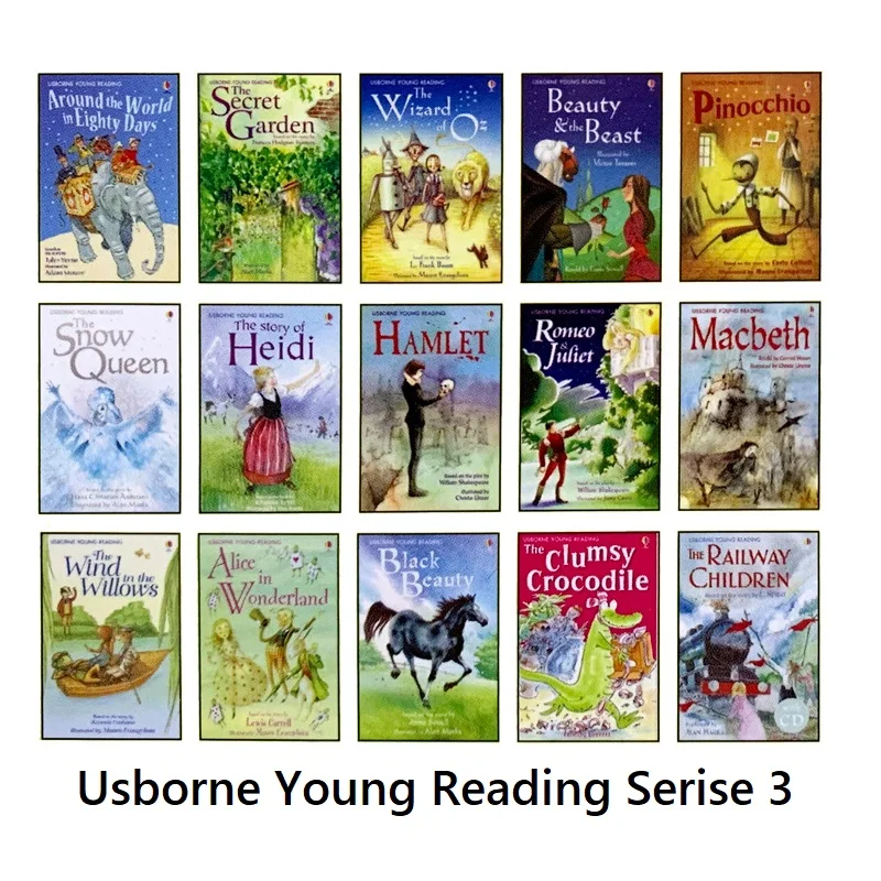 15 Books Usborne Young Reading Serise 3 English Book Child Kids Word Sentence Fairy Tale Story Book Age 8-12