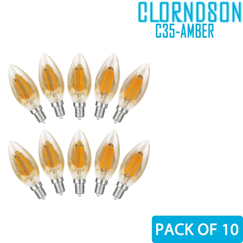 Pack of 10 Dimmable Amber C35 2W-8W Led Candle E14 Vintage Retro 110V 220V Filament Bulbs Lamp For Chandelier Lighting