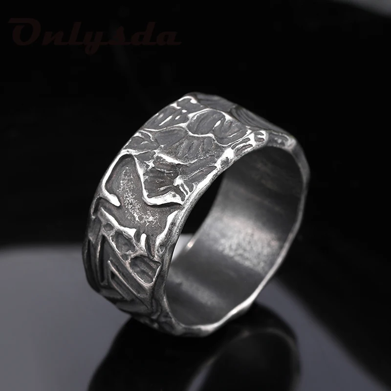 Gothic Viking Men Wolves of Odin Valknut Forging Stainless Steel Ring Pagan Nordic Amulet Jewelry Boyfriend Gift