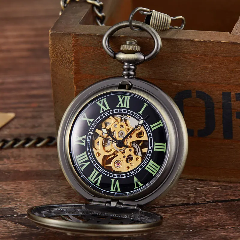 New Arrival Steampunk Retro Hollow Gear Movement Mechanical Pocket Watch FOB Pendant Gift Chain Pocket Watch Gift Men Boy Clock