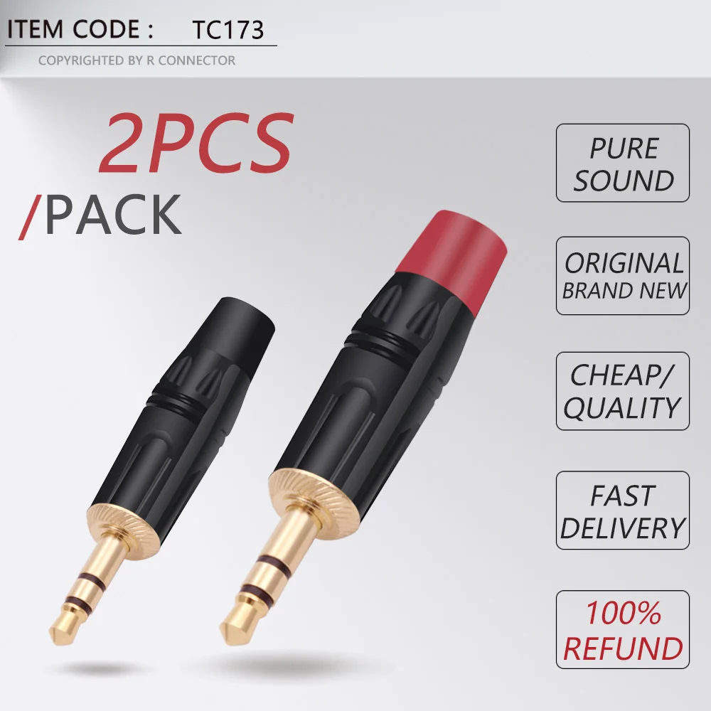 2PCS 3.5MM 3 Poles Stereo Male Plug Gold Plated Soldering 3 Pins 3.5MM Stereo Plug DIY Headphone Jack Wire Connector