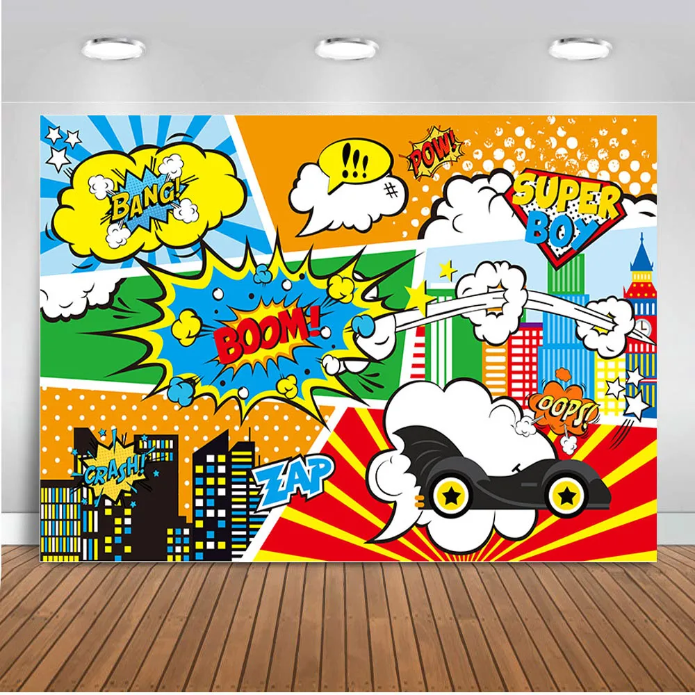 Super Hero City Theme Birthday Party Backdrops Boys Girls Cake Dessert Table Decoration Photo Background Prop Banner Custom