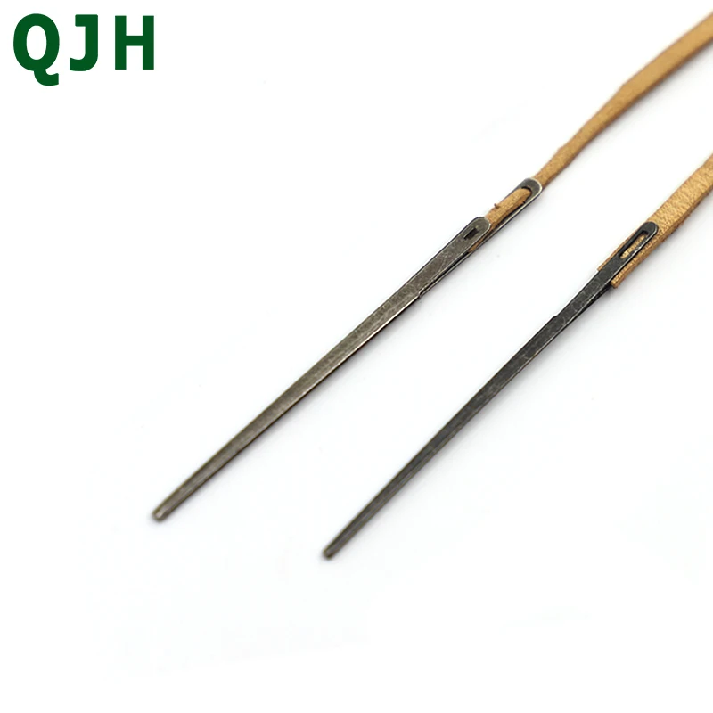 QJH 2pcs Leather needle sewing craft tool leather knitting needle double hole leather rope lace needle DIY sewing kit