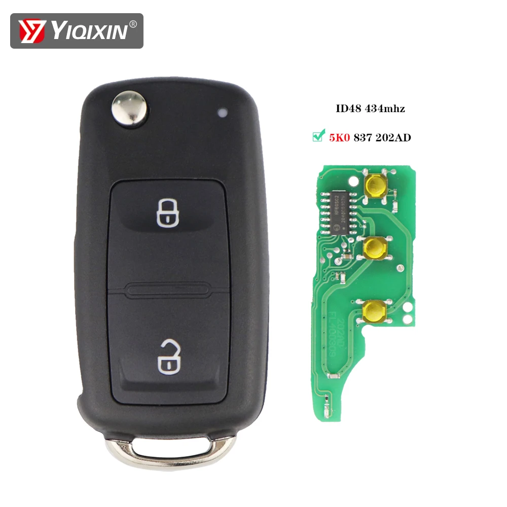 YIQIXIN 7E0837202AD 2 Button Folding Flip Remote Key For VW Volks Wagen Amarok Transporter Sharan Model 434MHz ID48 Chip