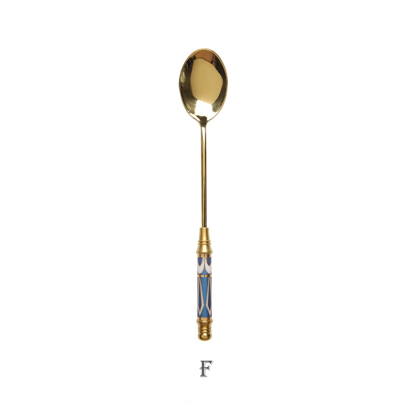 Edelstahl Dessert Löffel Keramik Langen Griff Eis Löffel Teelöffel Gold Kaffee Kuchen Obst Milch Löffel Küche Geschirr – Detail 14