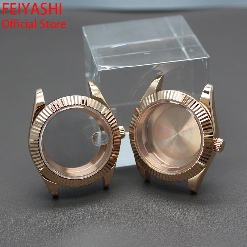 36mm 40mm Rose Gold Fluted nh35 Watch Case Men's Day Date Sapphire Crystal Glass For nh35a nh36 Miyota 8215 Movement 28.5mm Dial