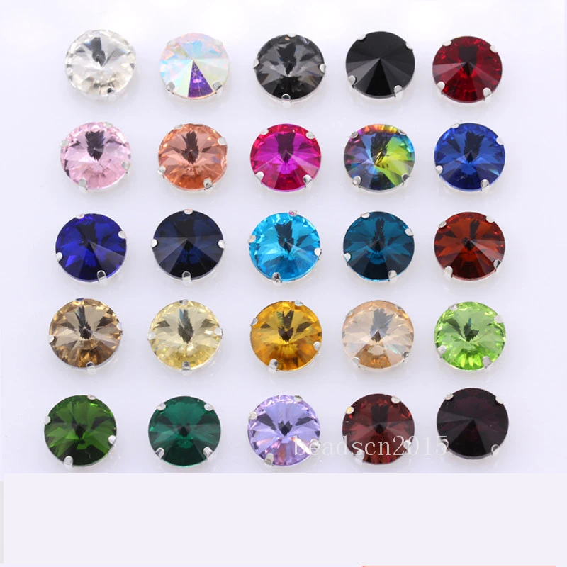 6/8/10/12/14/16/18/25MM All Sizes Sew On Rivoli Round Silver Claw Button Rhinestone Jewelry Wedding Dress Shoe Bags Diy Trims