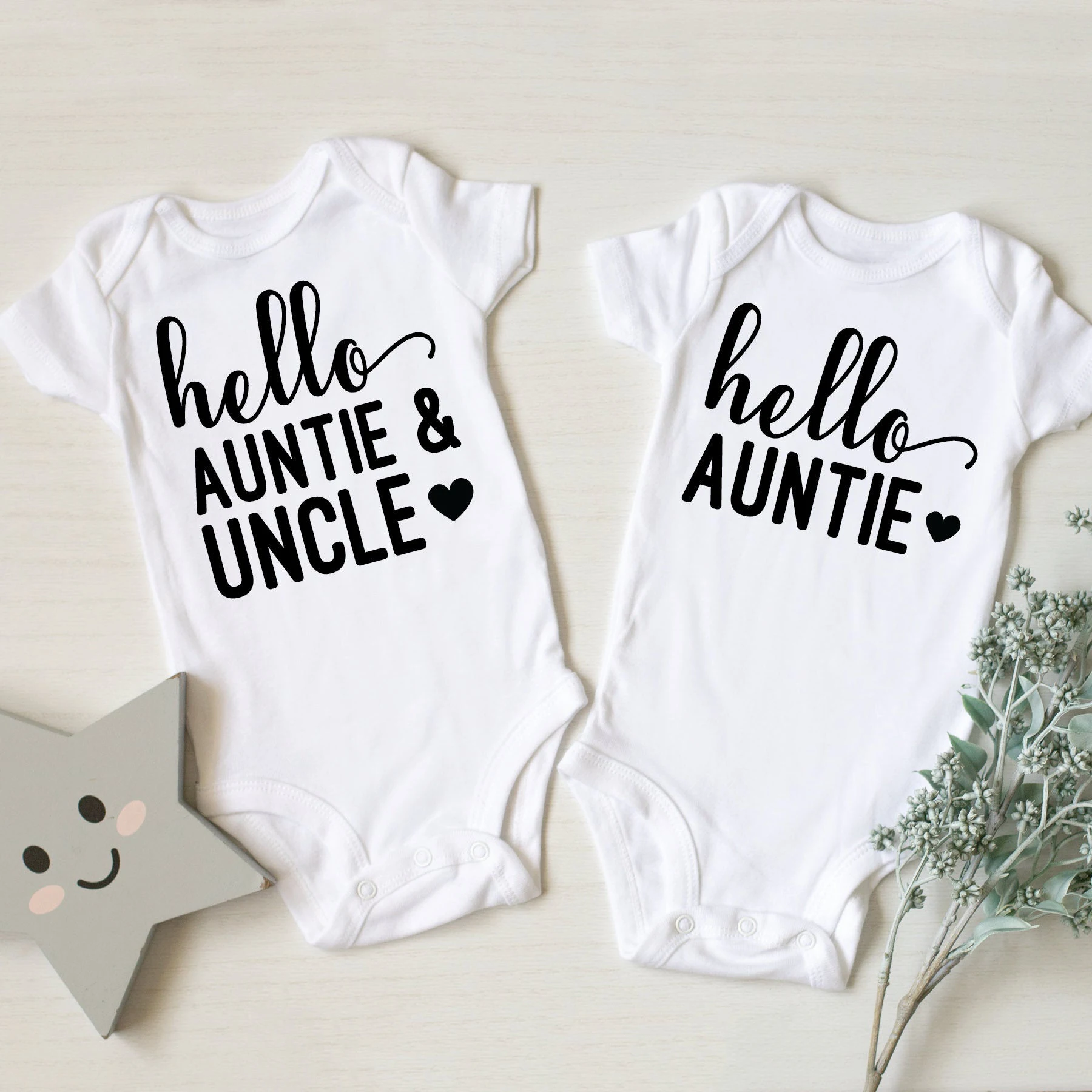 HELLO AUNT UNCLE Letters Print Newborn Baby Bodysuit Cotton Baby Boy Girl Onesie Short Sleeve Romper Jumpsuit Body Baby Clothes