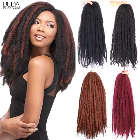Budabuda Afro Curls Kinky Twist Marley Braids Hair 18 Inch Synthetic Hair For African Braid Jumbo Braid Crochet Hair For Women
