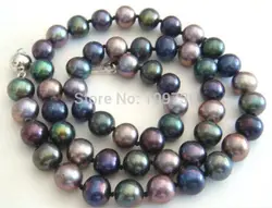 NATURAL TAHITIAN GENUINE BLACK PEACOCK GREEN MULTIC PEARL NECKLACE