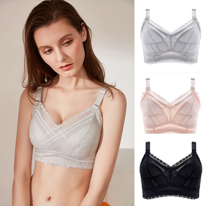 

Large size bra women without underwire, large breasts show small anti-drooping upper support to gather the second breast